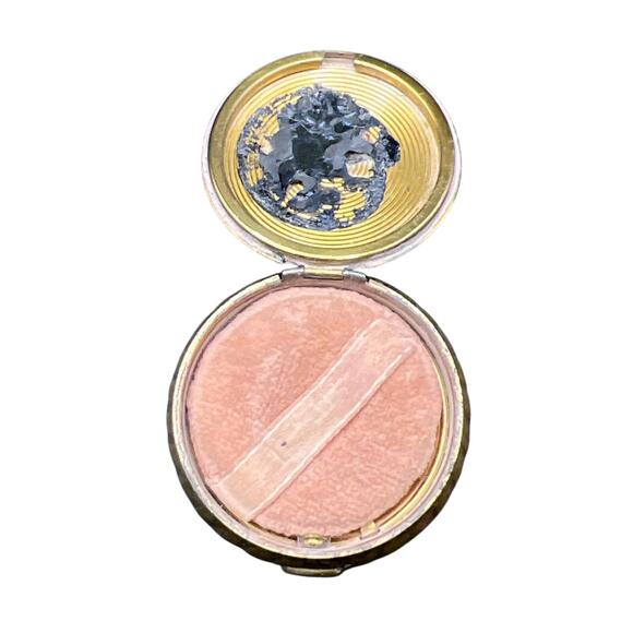 Vintage Mini Blue Enameled Brass Powder Compact & Powder Puff Pill Box No Mirror - Picture 5 of 7